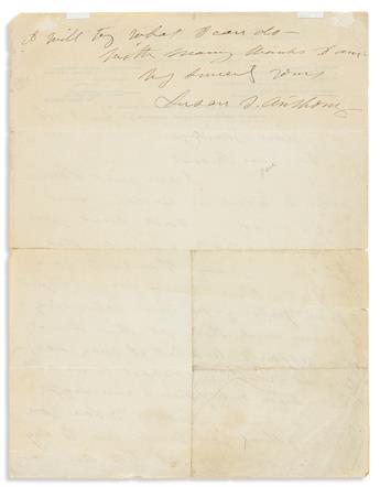 ANTHONY, SUSAN B. Autograph Letter Signed, to William Van Benthuysen,
